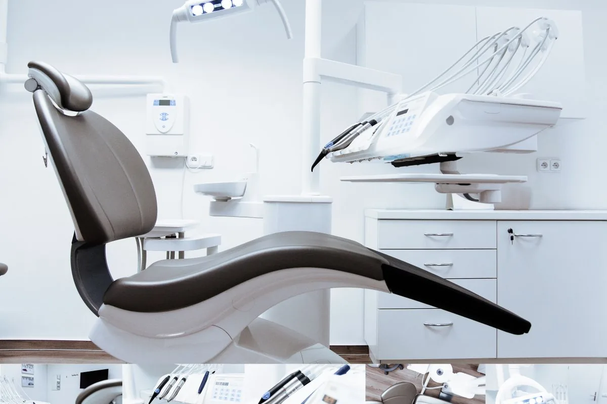 Dental treatment chair and equipment in a bright clinic