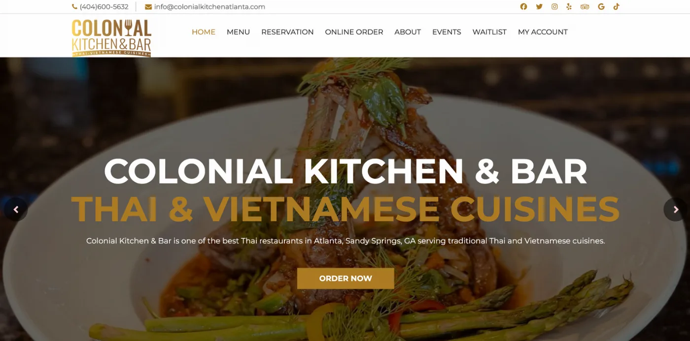 Colonial Kitchen & Bar website