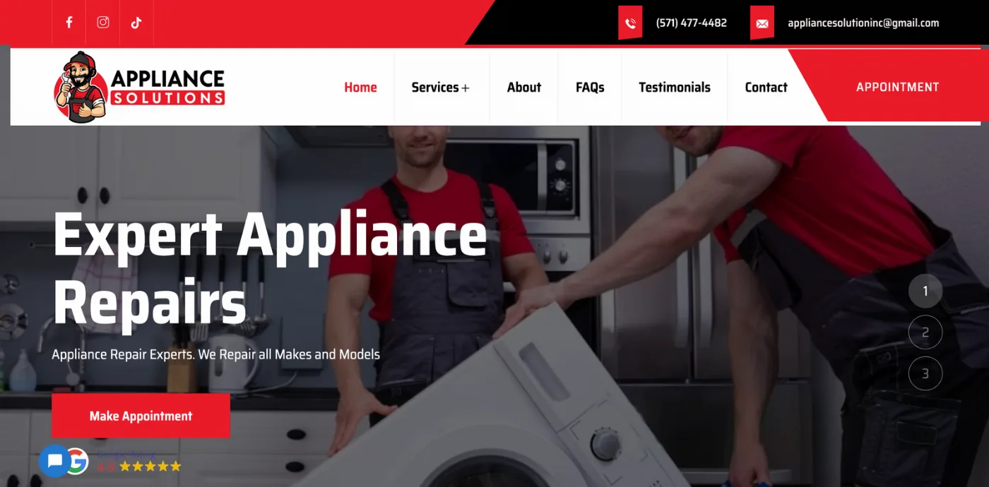 Appliance Solutions repair website from Rizwan Mughal’s project portfolio